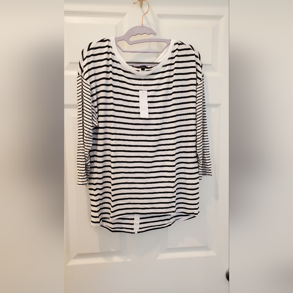 NWT WHBM Striped 3/4-Sleeve Drop Shoulder Tee
